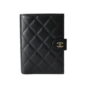 Chanel CC Caviar Quilted Passport Holder Wallet Black